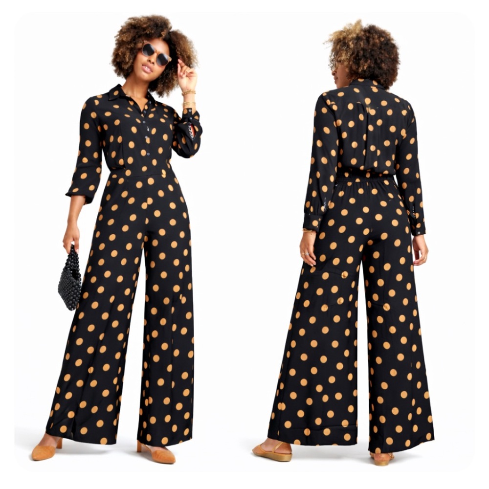 En Saison, Anthropologie Black Jumpsuit with Gold Dots, Size M